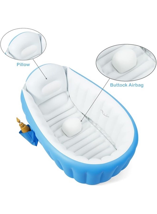 DUNISO Baby Inflatable Bathtub,Portable Infant Toddler Bathing Tub,Foldable Non-Slip Shower Basin,with Air Pump,with Pockets,Impact Resistant and Pressure Resistant,Suitable for Floors, Beds, Bathrooms, Lawns, and Beaches,98*65*28cm - Image 4